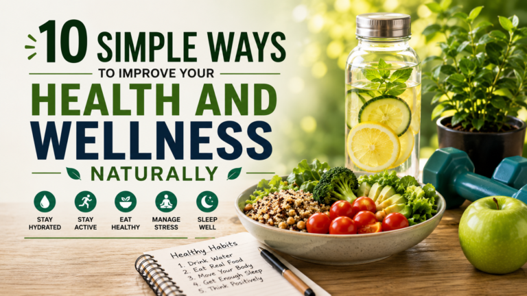 Healthy foods and natural wellness lifestyle representing simple ways to improve health and wellness